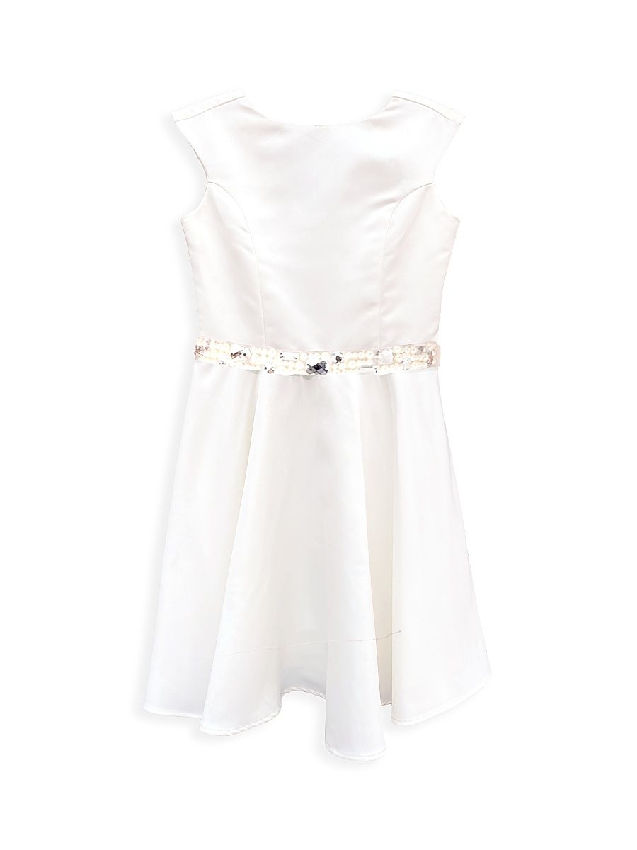 Girl's Embellished Satin Dress - Ivory Satin - Size 14