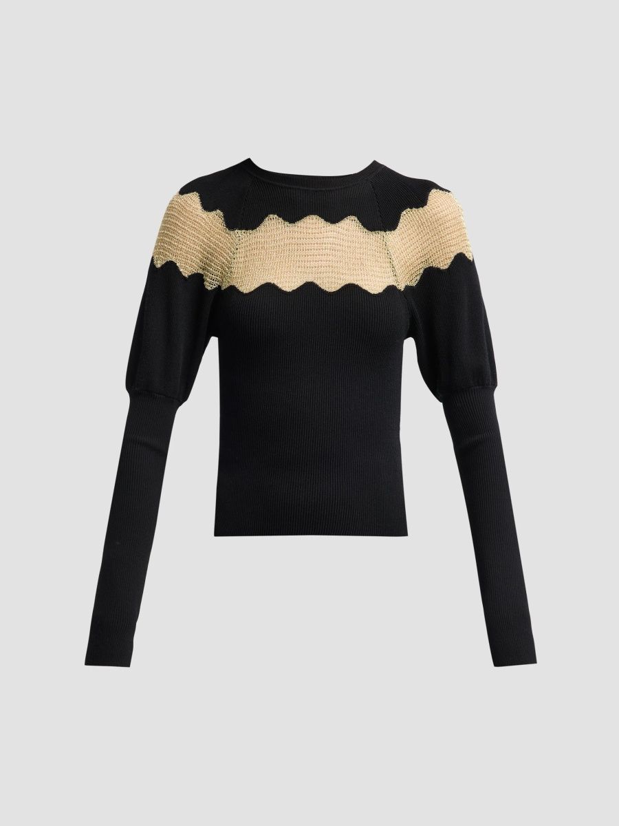 Ulla Johnson Women's Mathilde Scallop Knit Sweater - Noir Gold - Size XL