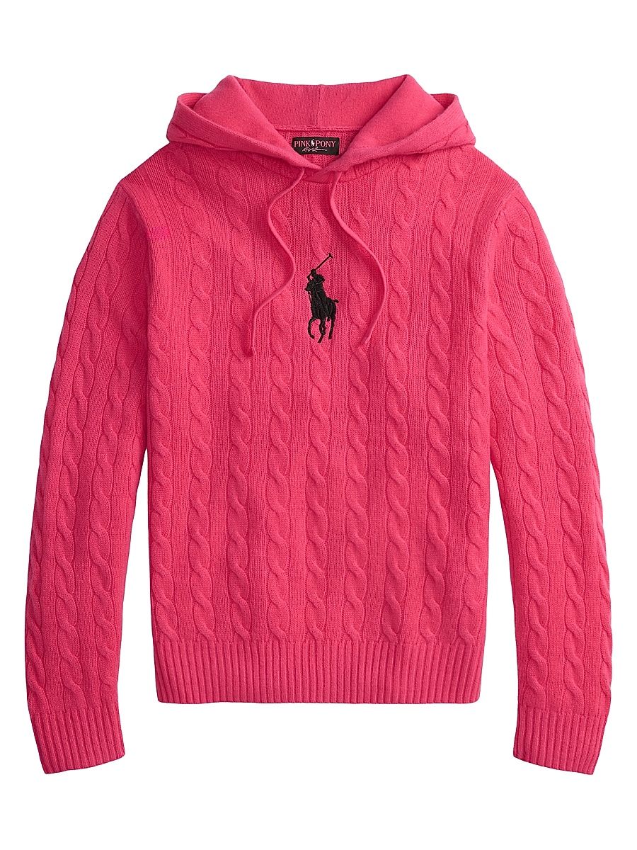 Women's Pink Pony Cable-Knit Hoodie - Raspberry - Size XS