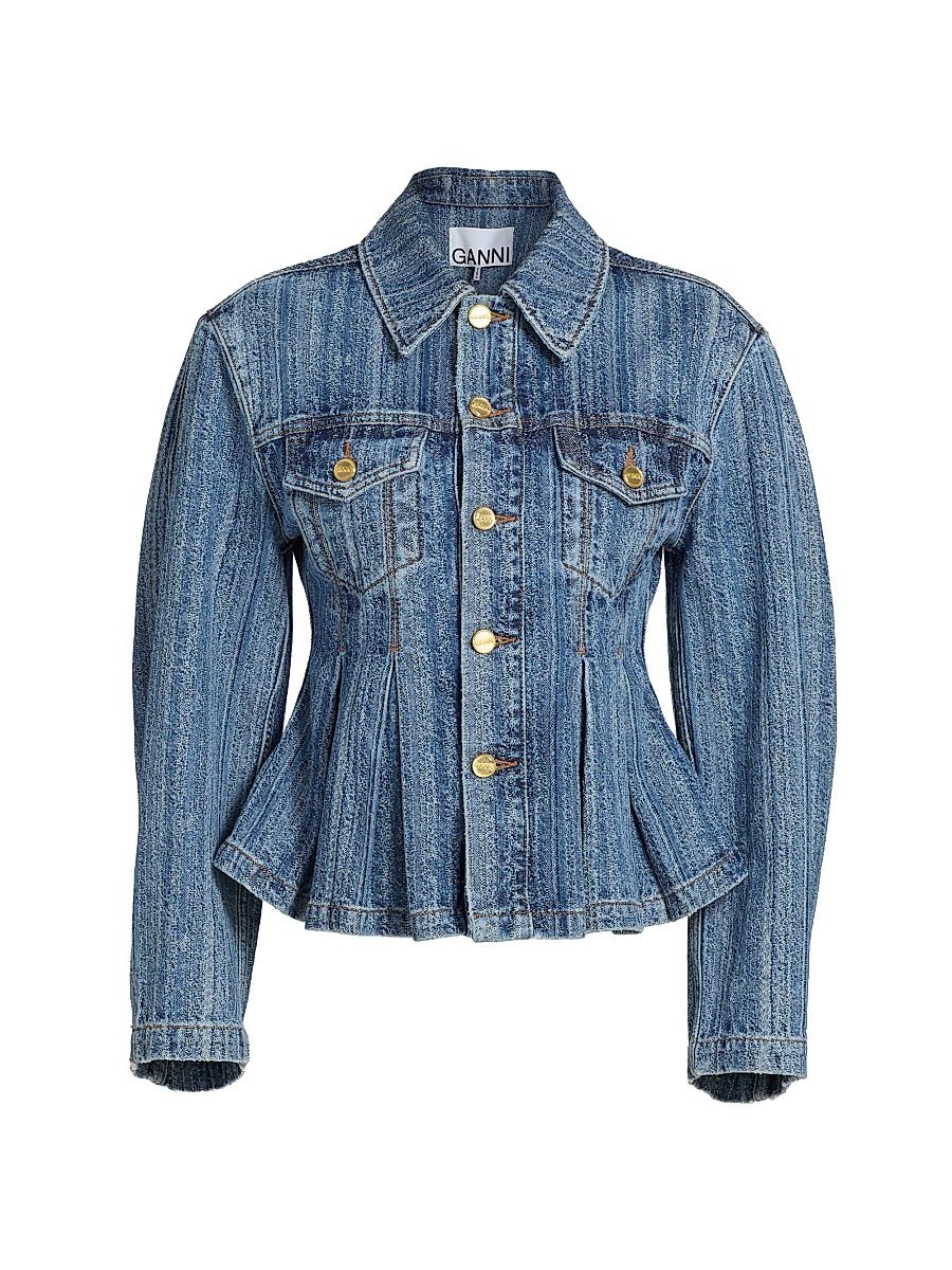 Women's Structured Cotton Denim Fitted Jacket - Indigo - Size 14