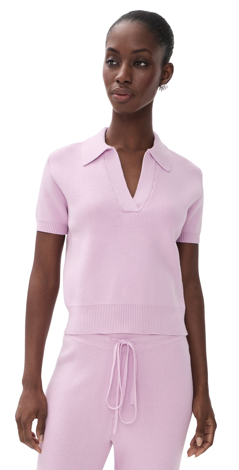 English Factory Ribbed Knit Polo Sweater Lilac S