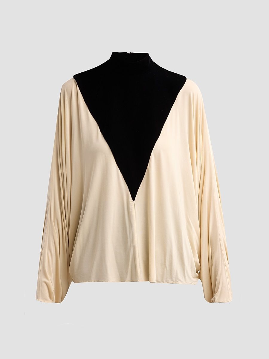 Women's Valiant Mixed-Media Batwing Top - Black Cream - Size 2