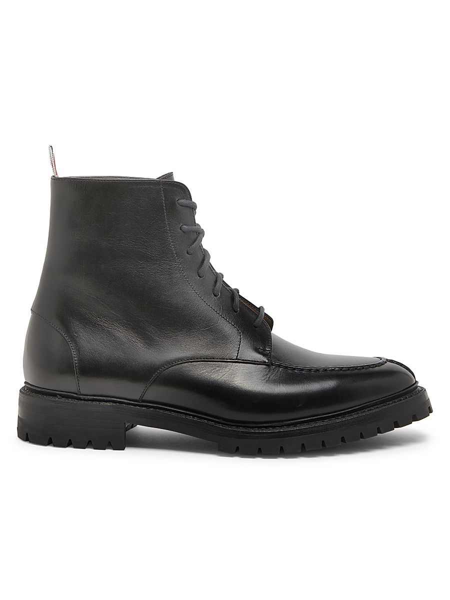 Men's Apron-Stitch Leather Ankle Boots - Black - Size 6