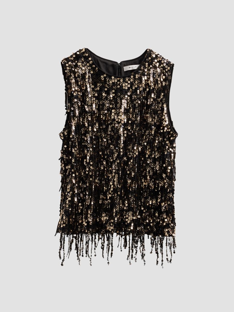 Milly Women's Royce Fringe-Sequined Sleeveless Top - Gold - Size XS