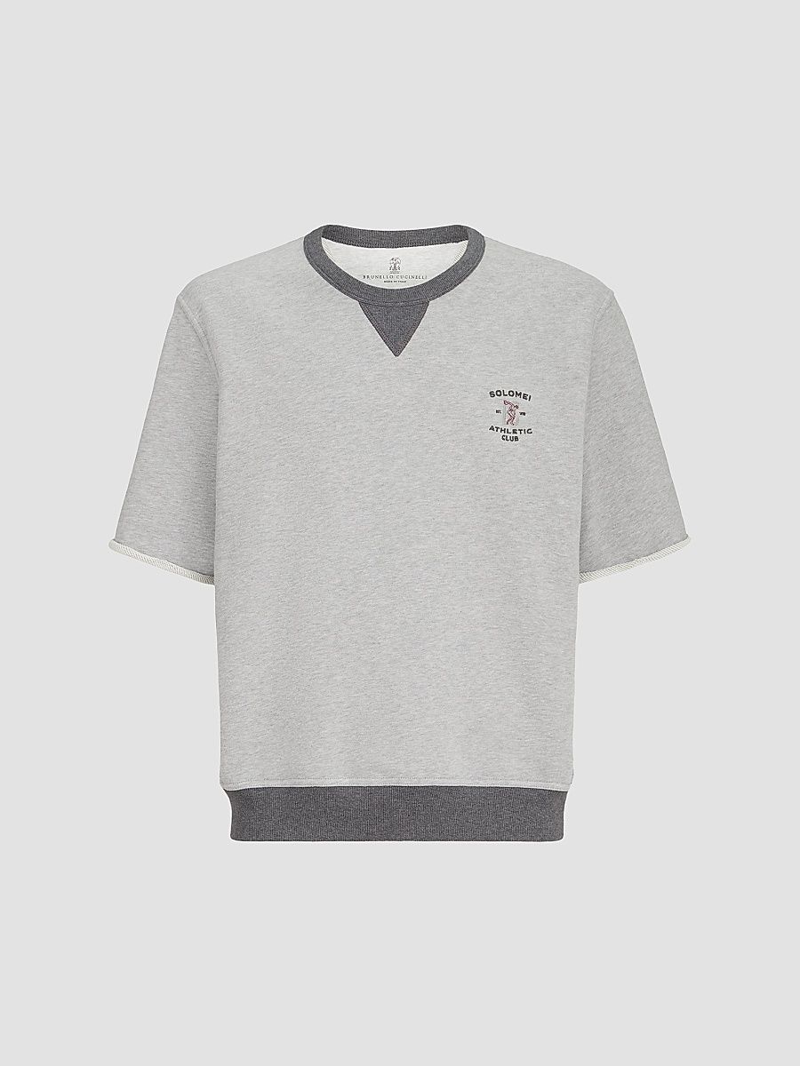 Men's Cotton French Terry Short Sleeve Sweatshirt - Grey - Size Large