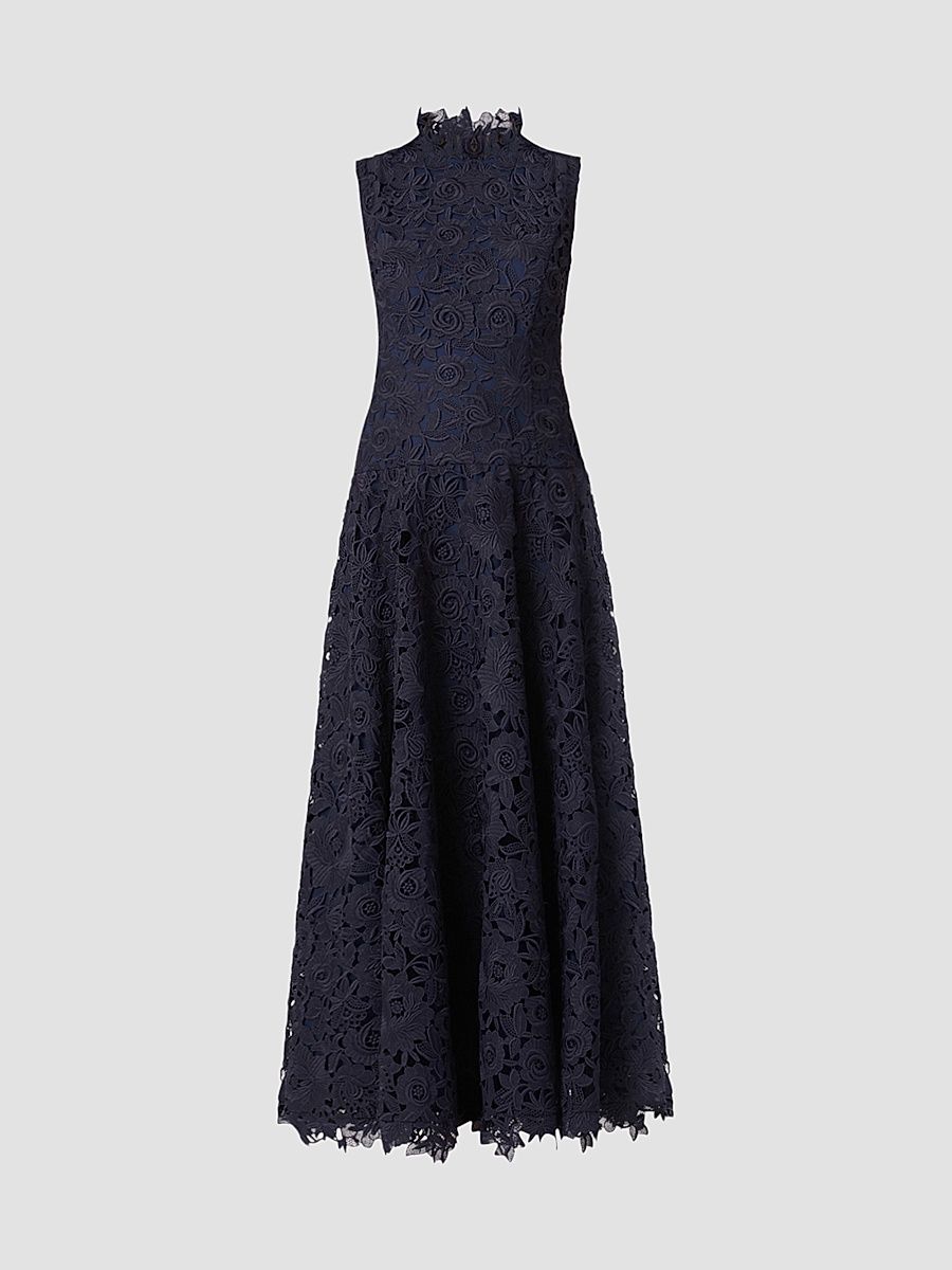 Shoshanna Women's Tory Lace Mock Turtleneck Midi Dress - Navy - Size 12