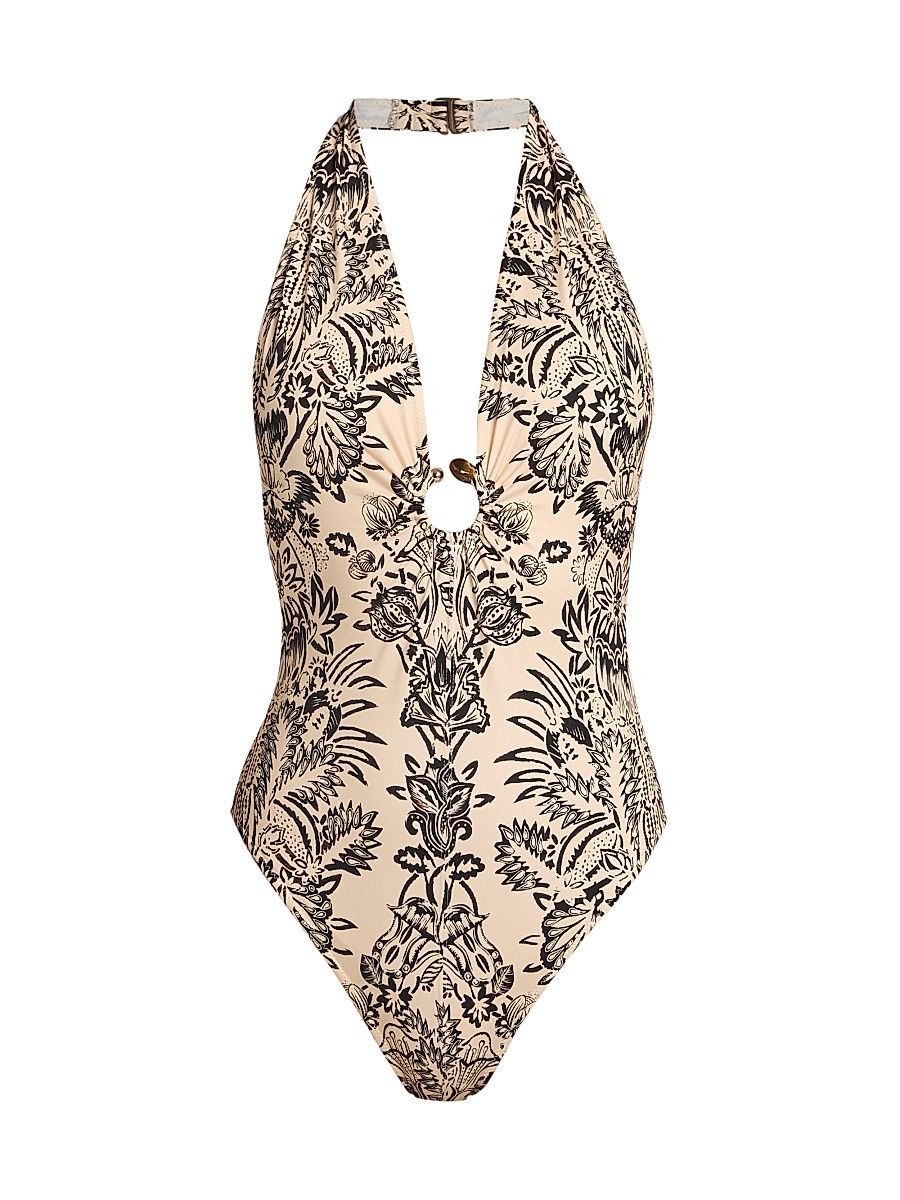 Women's Milos Floral O-Ring One-Piece Swimsuit - Ivory Flora - Size XL