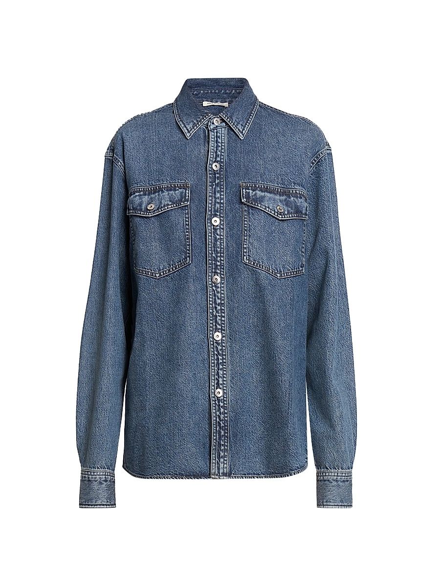 Women's Cotton Oversized Shirt - Mid Blue - Size XL