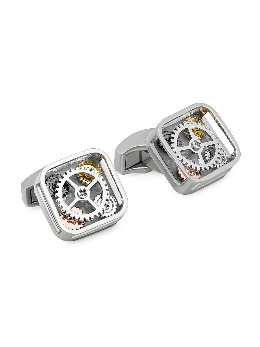 Men's Tri-Tone & Enamel Gear Square Cufflinks - Grey