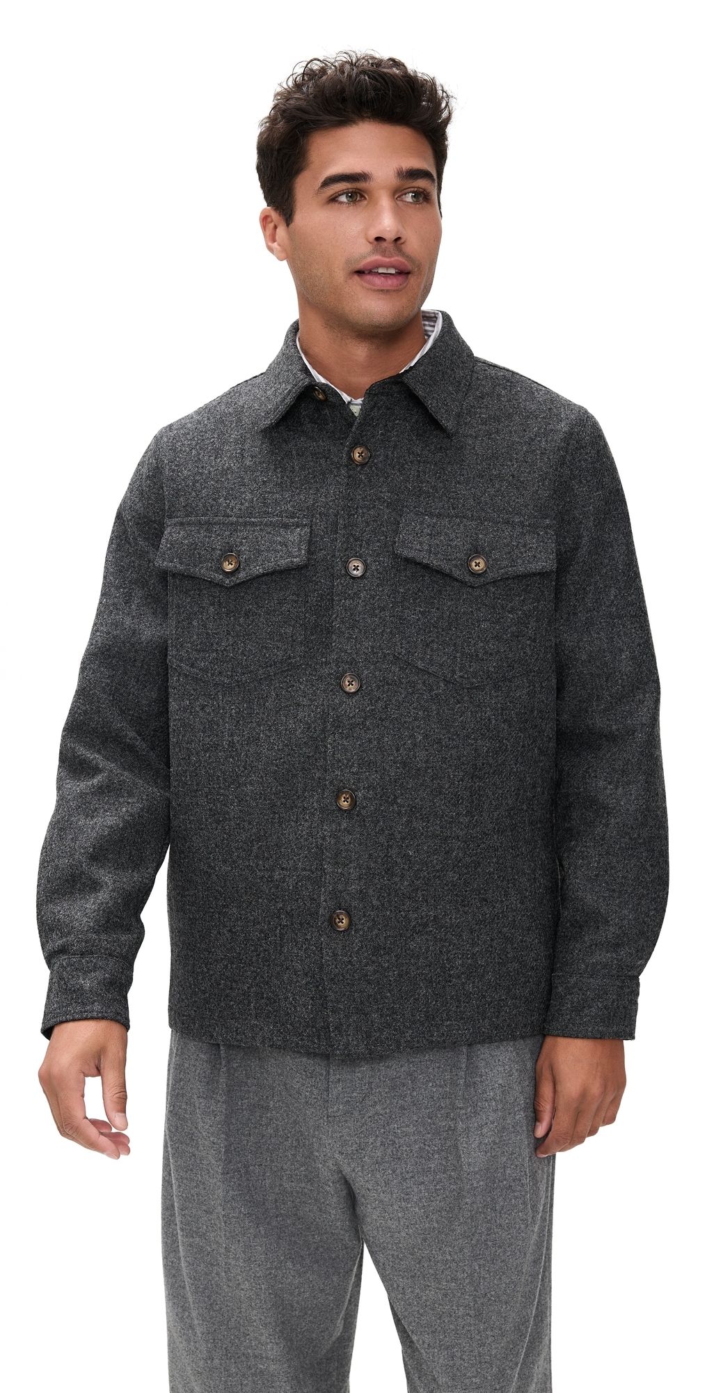 Portuguese Flannel Wool Field Shirt Jacket Grey S