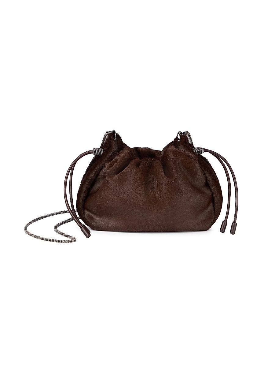 Women's Mellow Mini Bucket Bag in Calf Hair - Brown