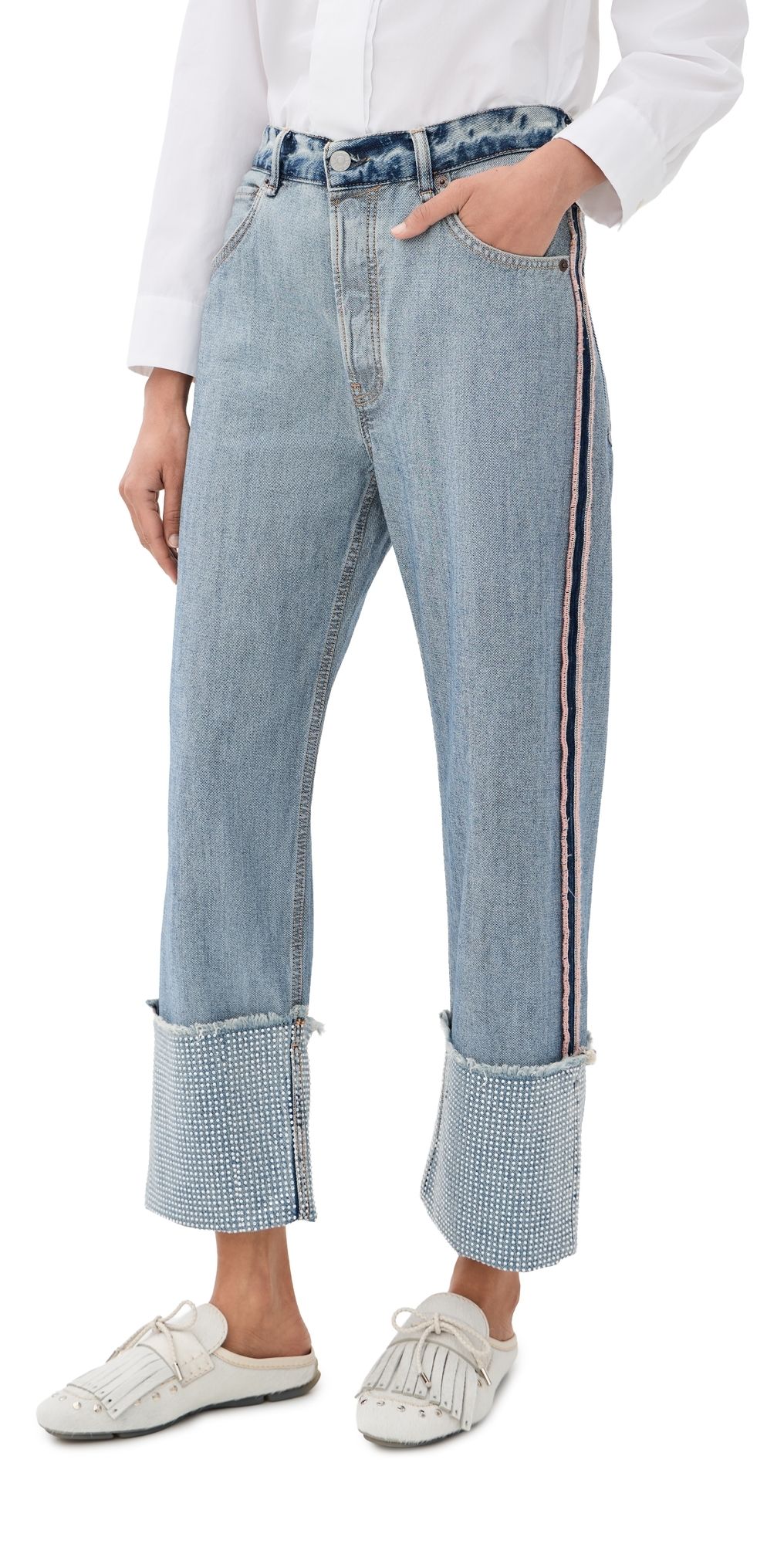 Acne Studios Cuffed Denim Trousers Mid Blue 36