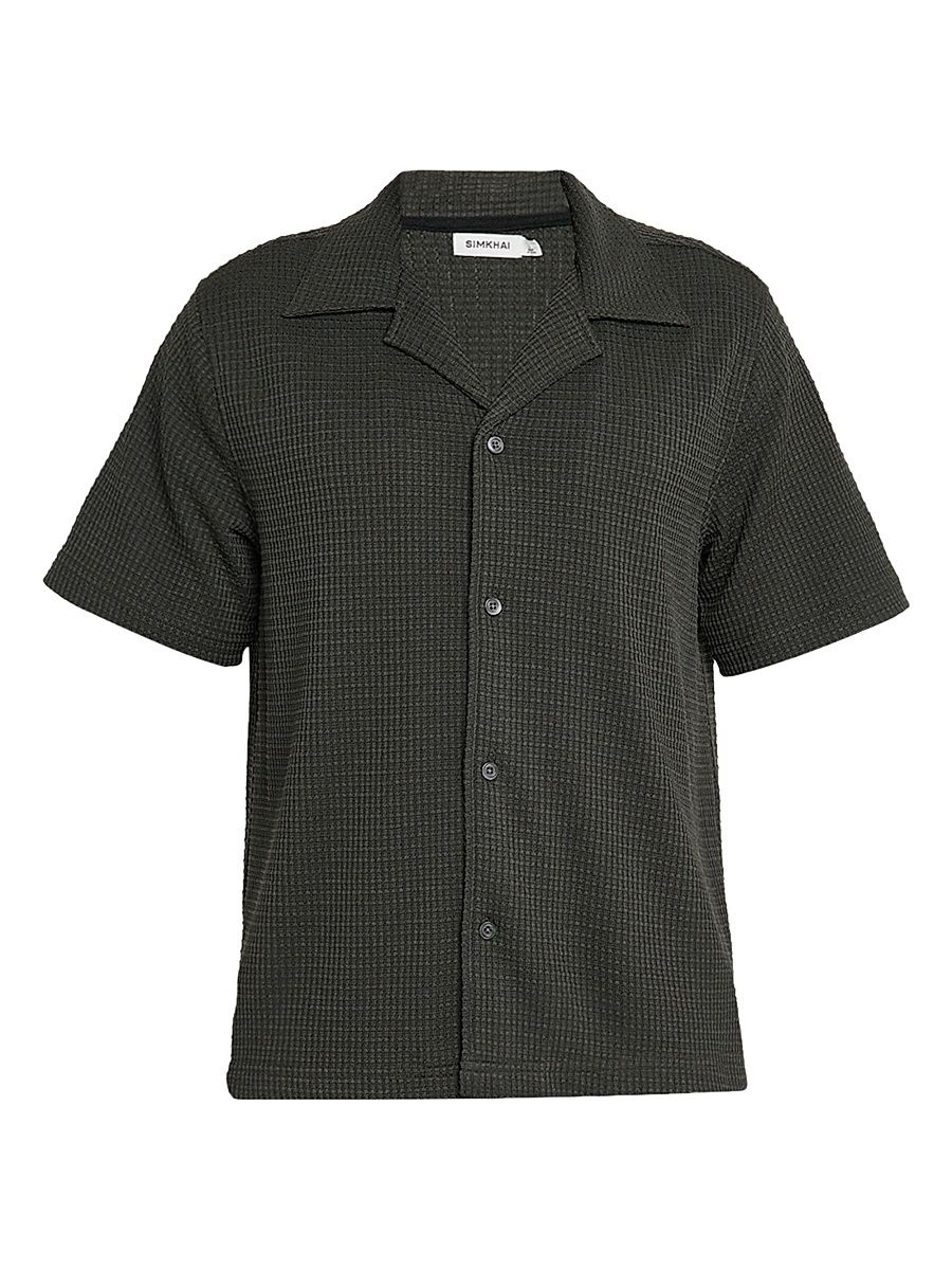Men's Troy Textured Camp Shirt - Green - Size Small