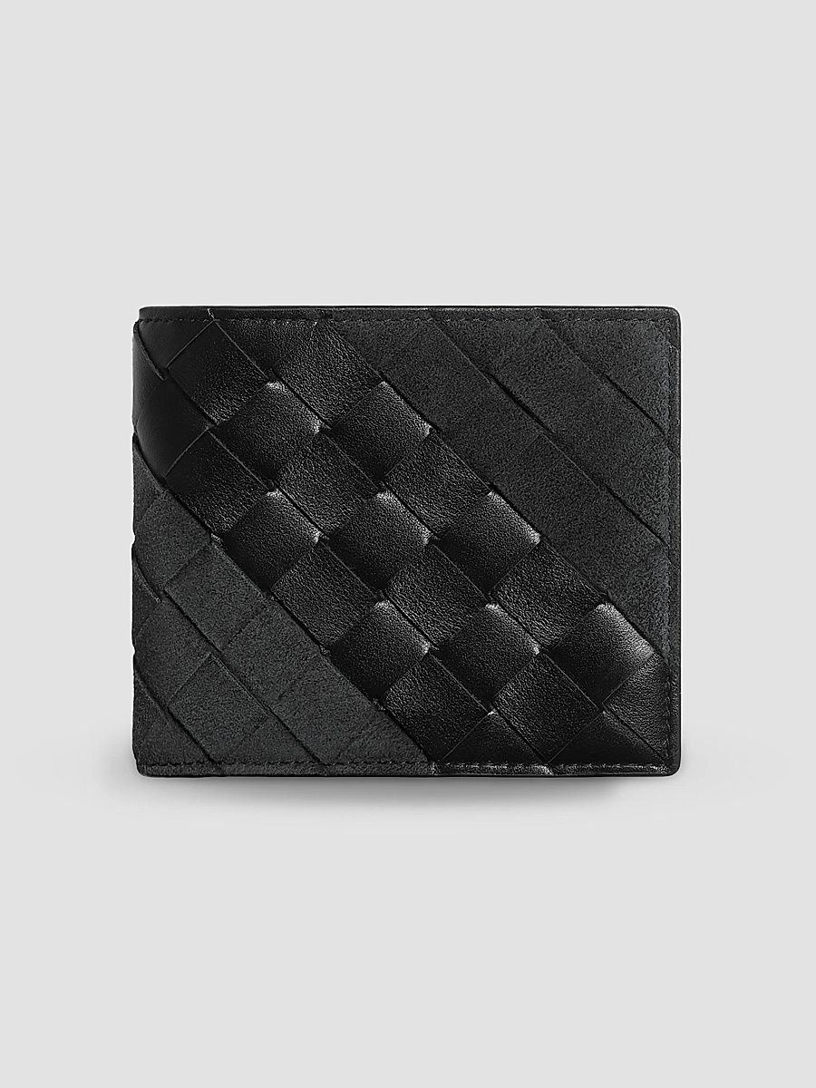 Men's Intrecciato Leather & Suede Bifold Wallet - Black Silver