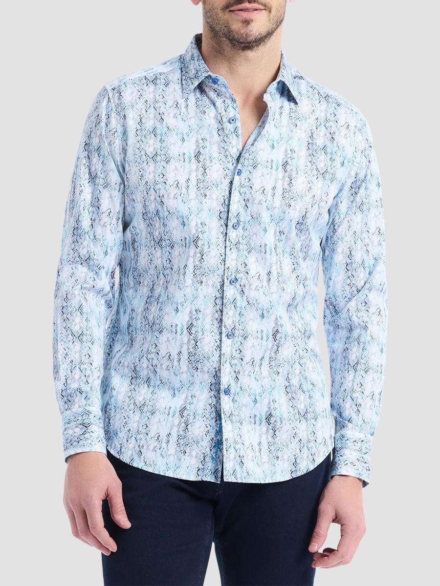 Robert Graham Men's Alahmar Abstract Stretch-Cotton Button-Down Shirt - Light Blue - Size Small
