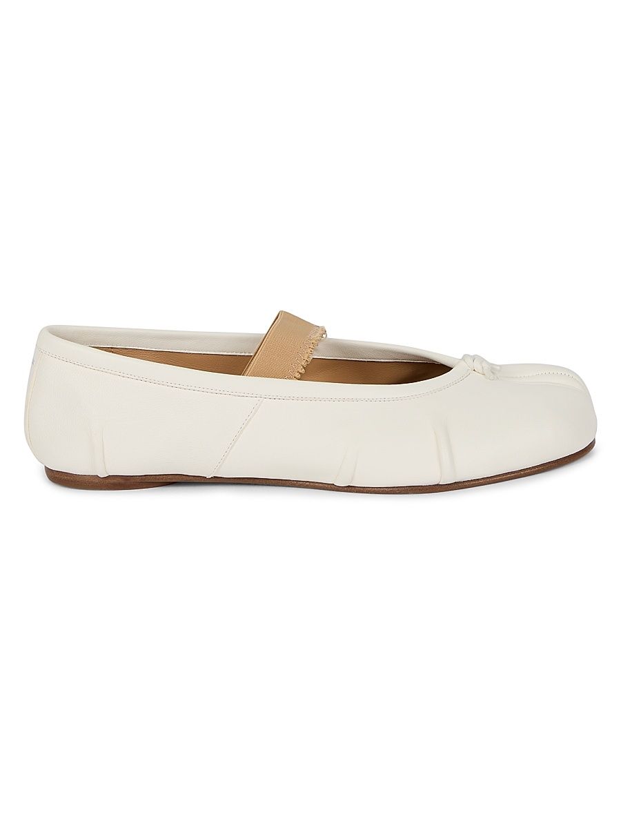 Women's Tabi Split-Toe Leather Ballerina Flats - Ivory - Size 10.5
