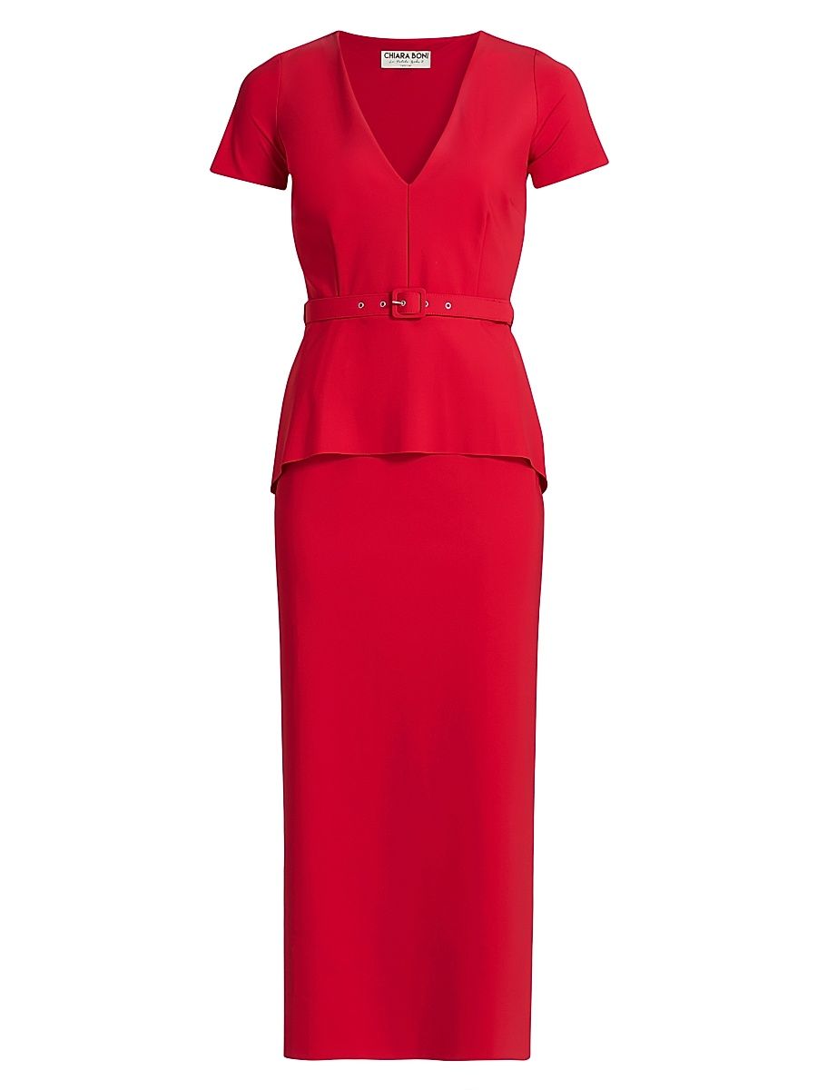 Women's Siaka V-Neck Peplum Midi-Dress - Passion - Size 14