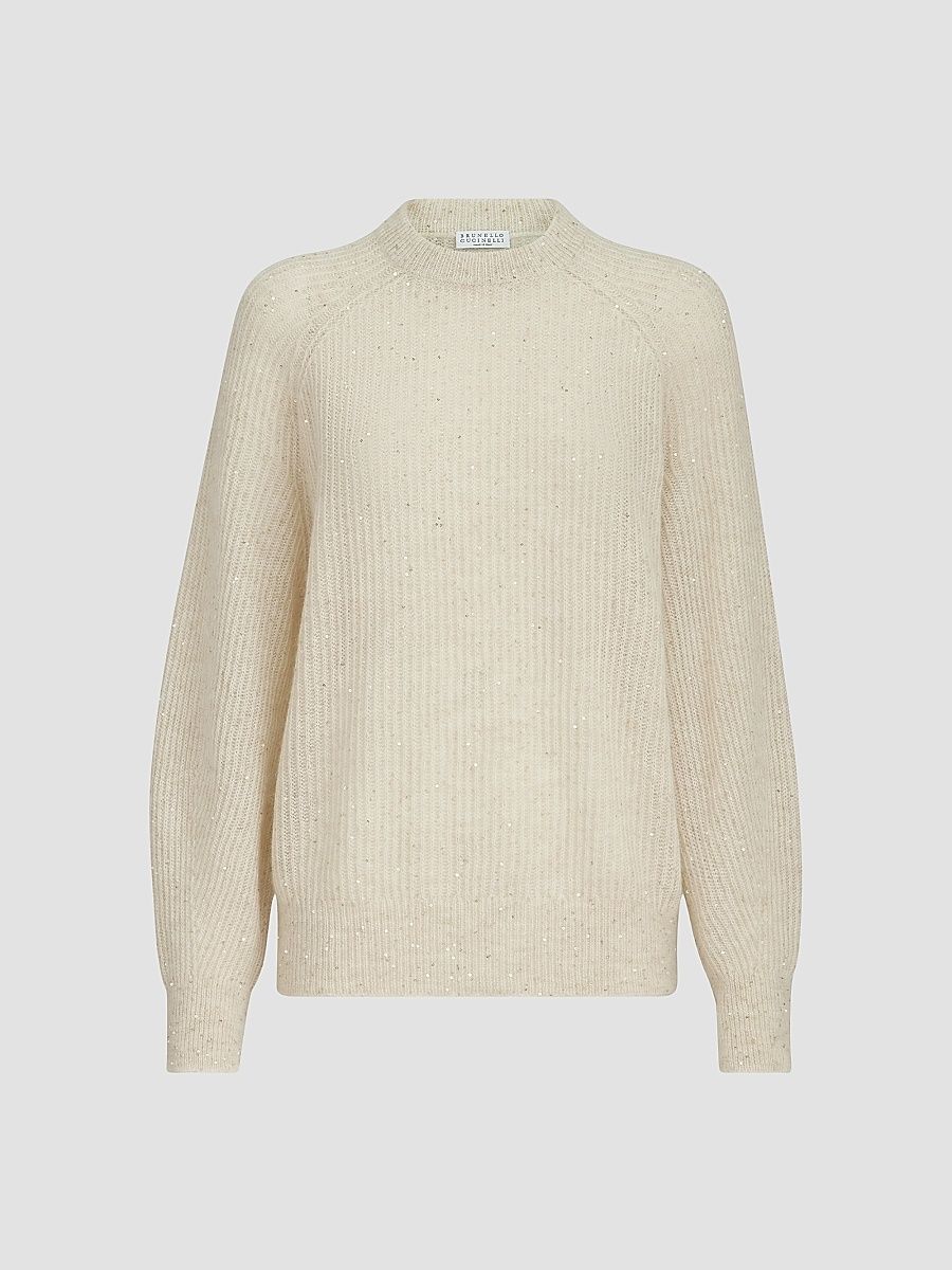 Women's Mohair, Cotton and Wool Diamond Yarn English Rib Sweater - Ivory - Size XXS