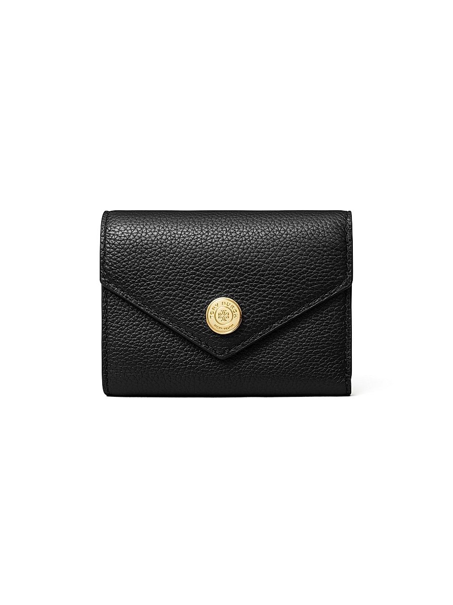 Women's T Monogram Small Pebbled Leather Wallet - Black