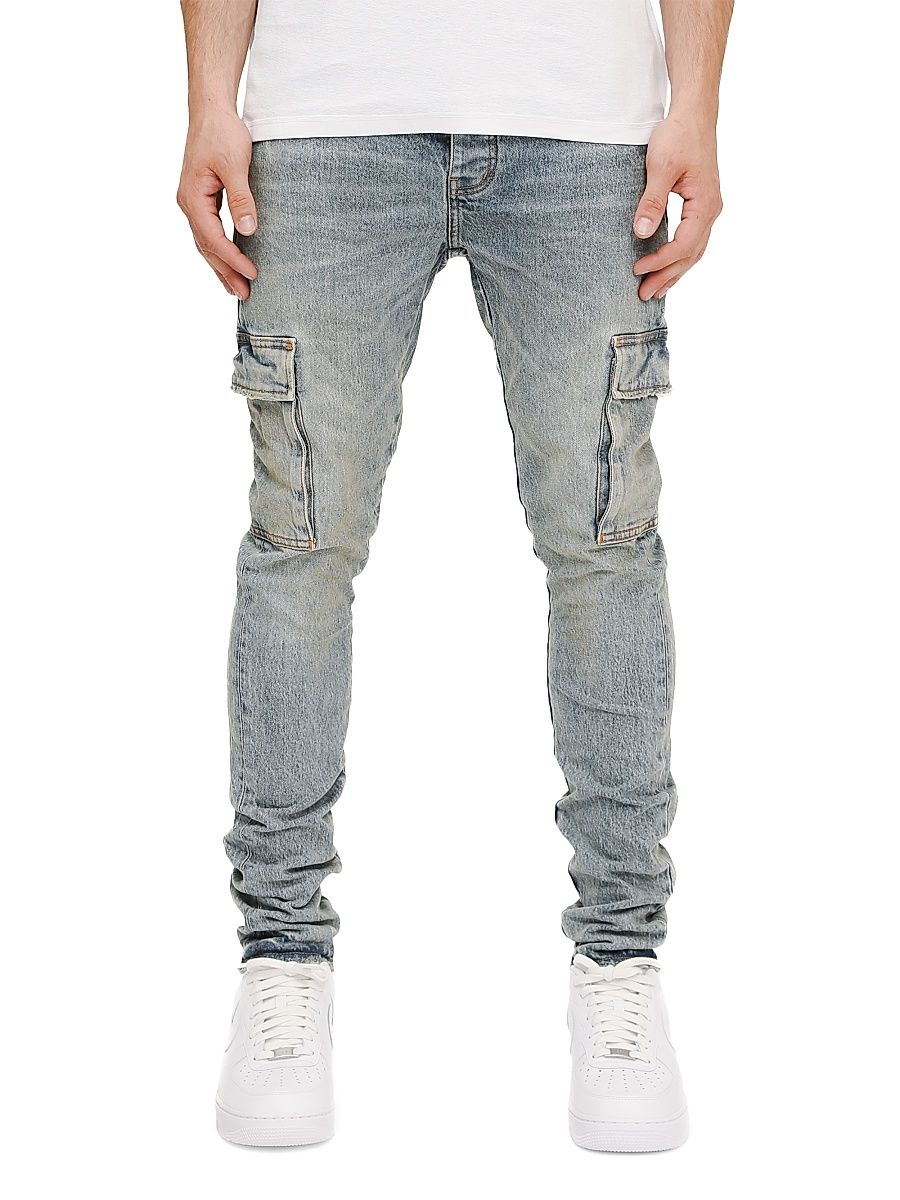 Men's Stretch Cotton Cargo Skinny Jeans - Light Indigo - Size 31