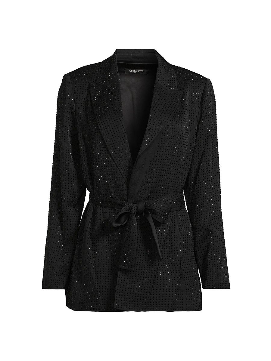 Women's Willow Hotfix Stretch-Silk Self-Tie Jacket - Black - Size Medium
