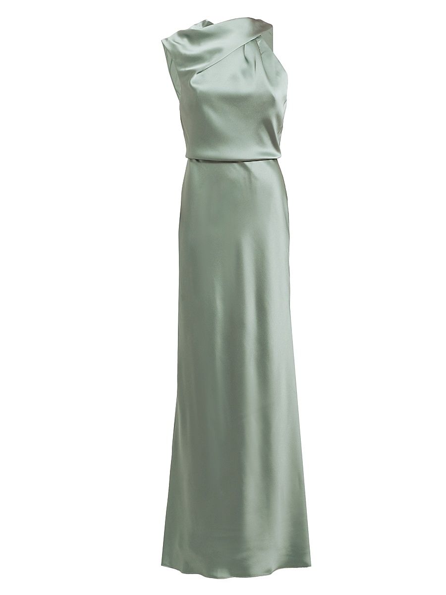 Women's Asymmetric Satin Gown - Jade - Size 6
