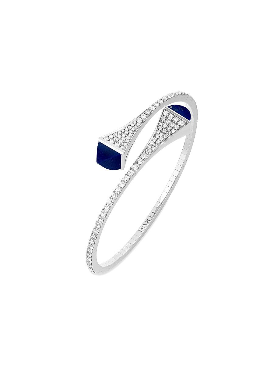 Women's Cleo By MARLI 18K White Gold, 1.45 TCW Diamond & Lapis Lazuli Bangle - White Gold
