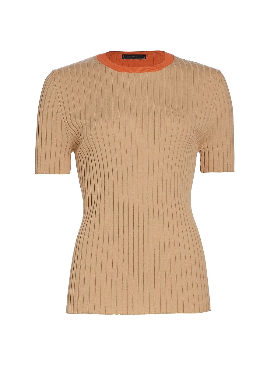 Women's COLLECTION Cotton Short-Sleeve Sweater - Beige - Size XL