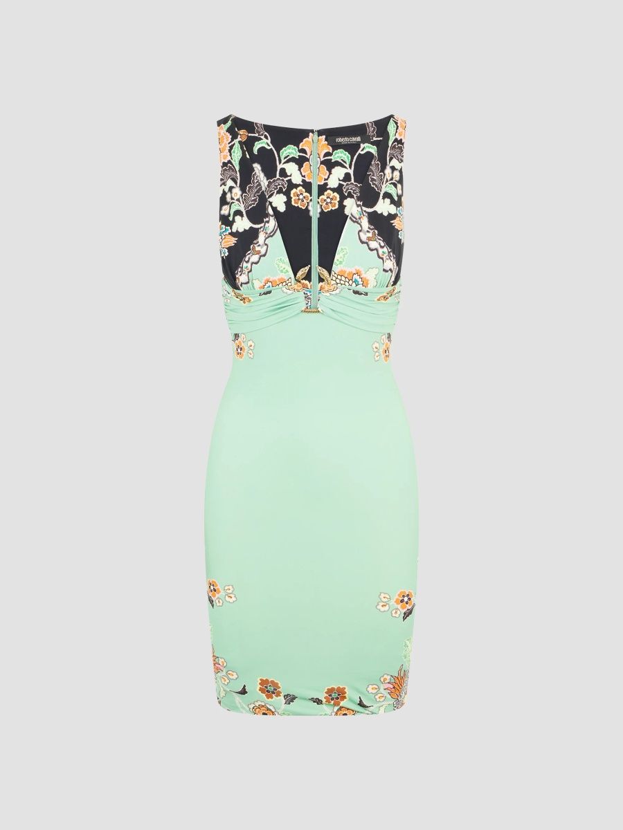 Roberto Cavalli Women's Printed Midi Dress - Green Black - Size 10