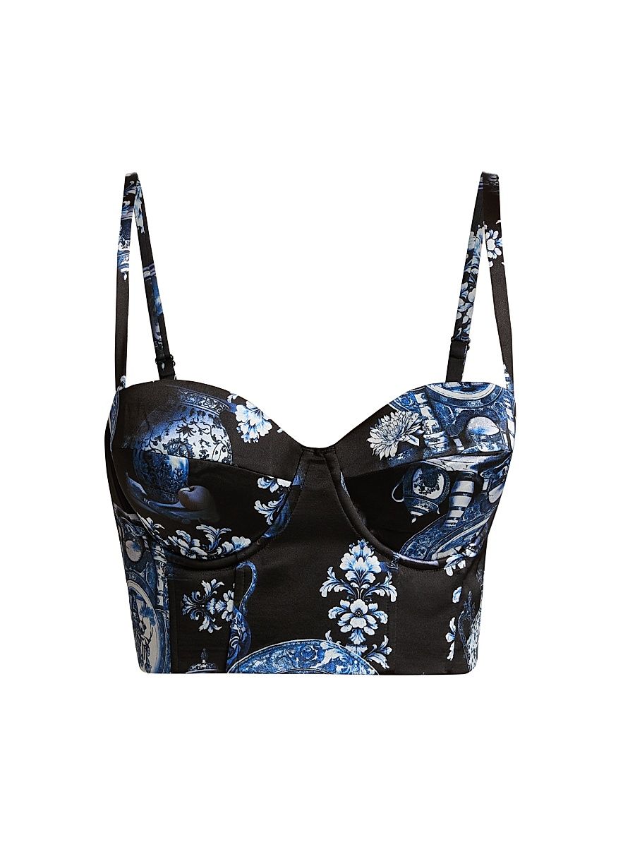 Women's Sonya Silk Toile Bralette - Black Blue Small Porcelain - Size Small