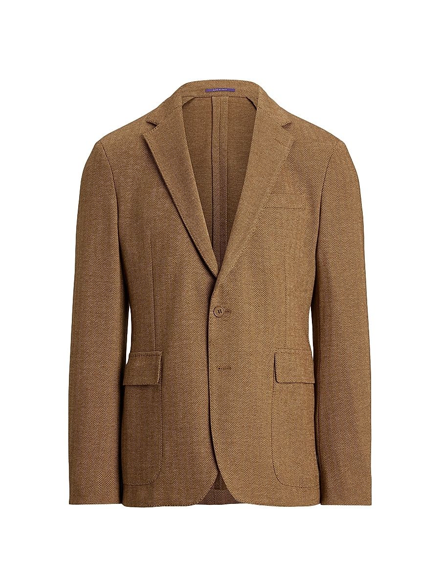 Men's Hadley Hand-Tailored Herringbone Jacket - Camel Light Brown - Size 40