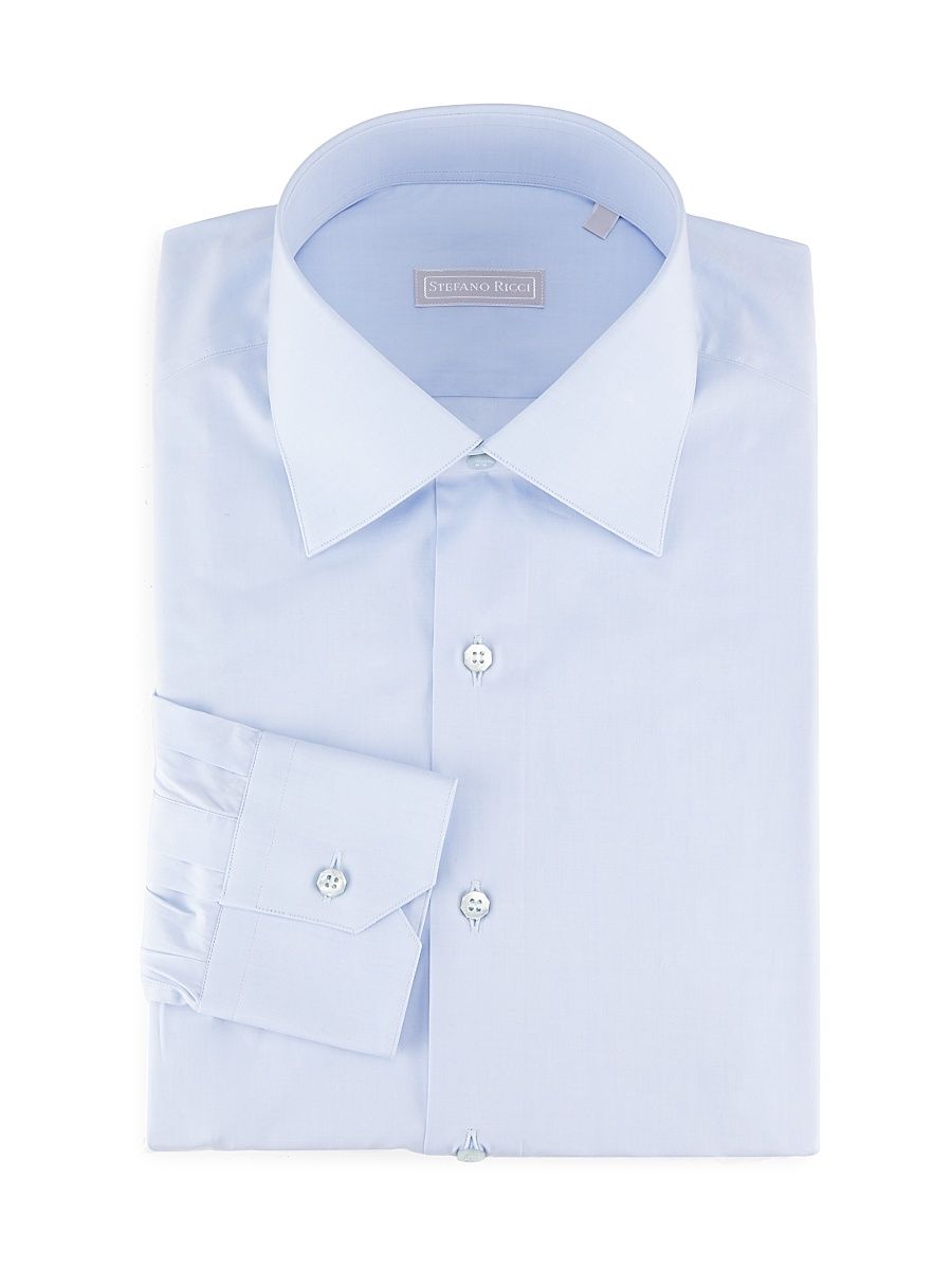 Men's Classic Cotton Button-Front Shirt - Light Blue - Size 16