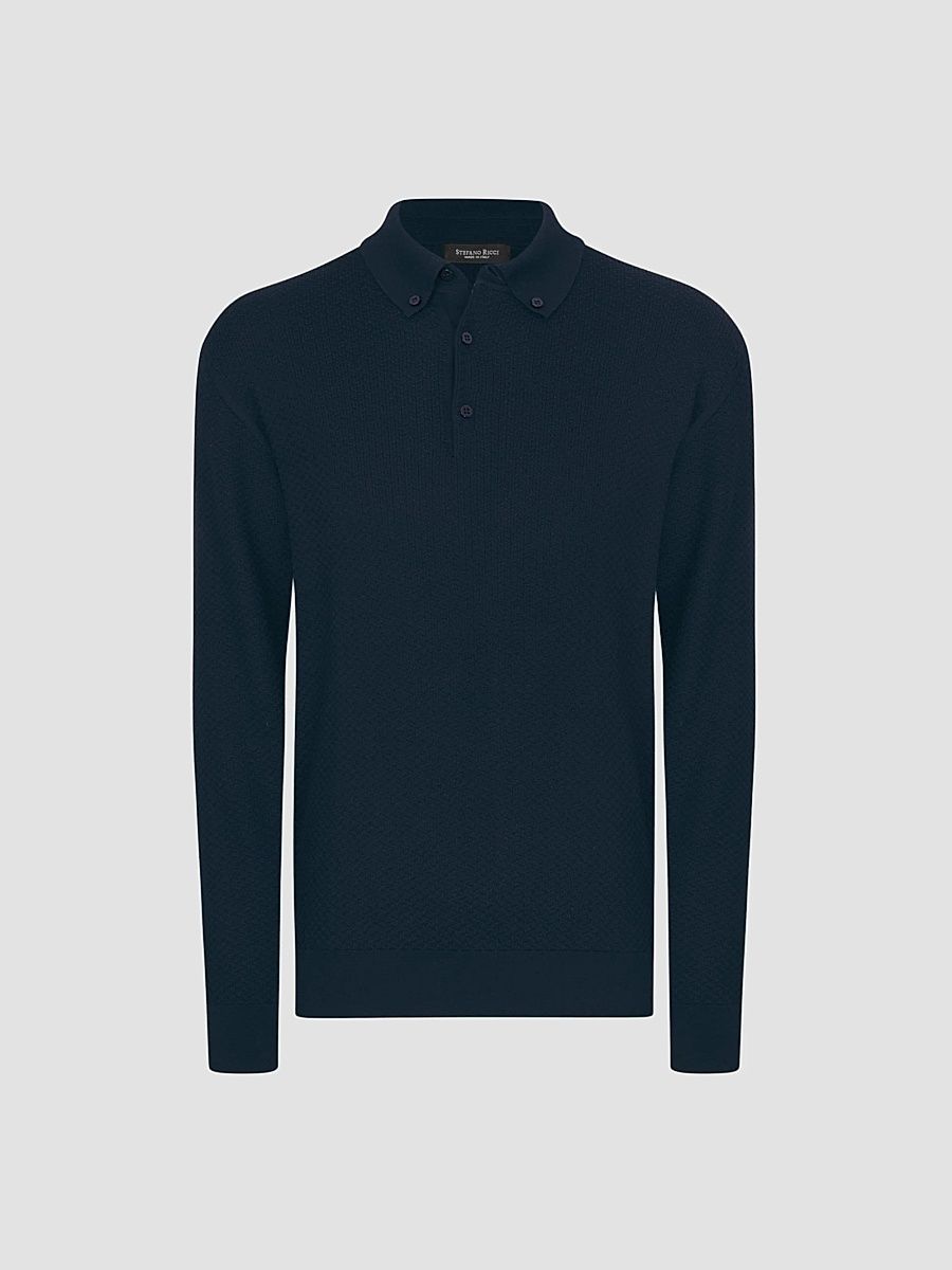 Men's Three-Button Polo Shirt - Blue - Size 40