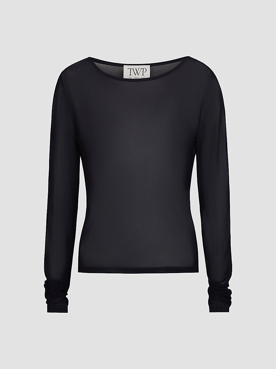Women's Semi-Sheer Jersey Crewneck Long-Sleeve Top - Night Sky - Size Large