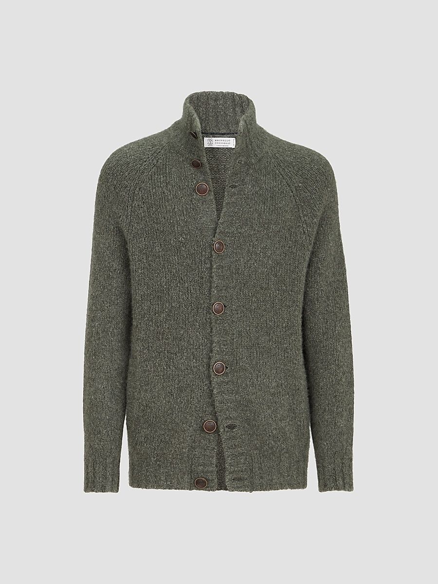 Men's Cashmere and Silk Cardigan - Military - Size 38