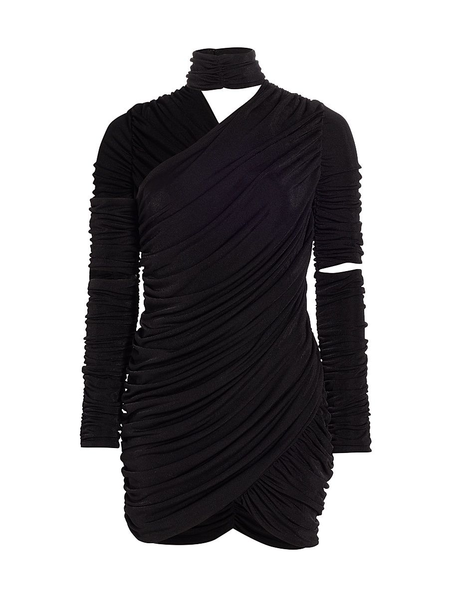 Women's Asymmetric Ruched Jersey Minidress - Black - Size 2