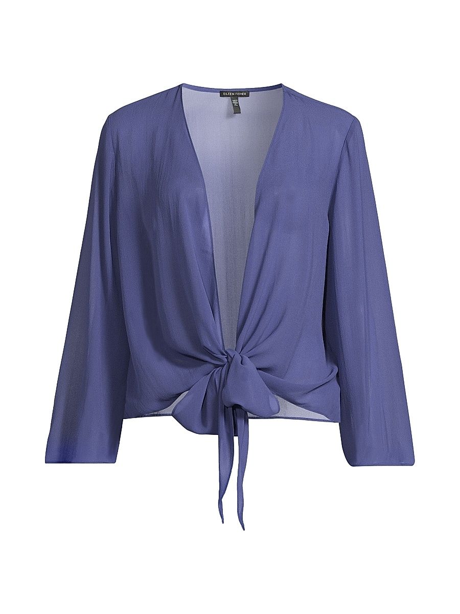 Women's Sheer Silk Georgette Wrap Jacket - Blue - Size Large
