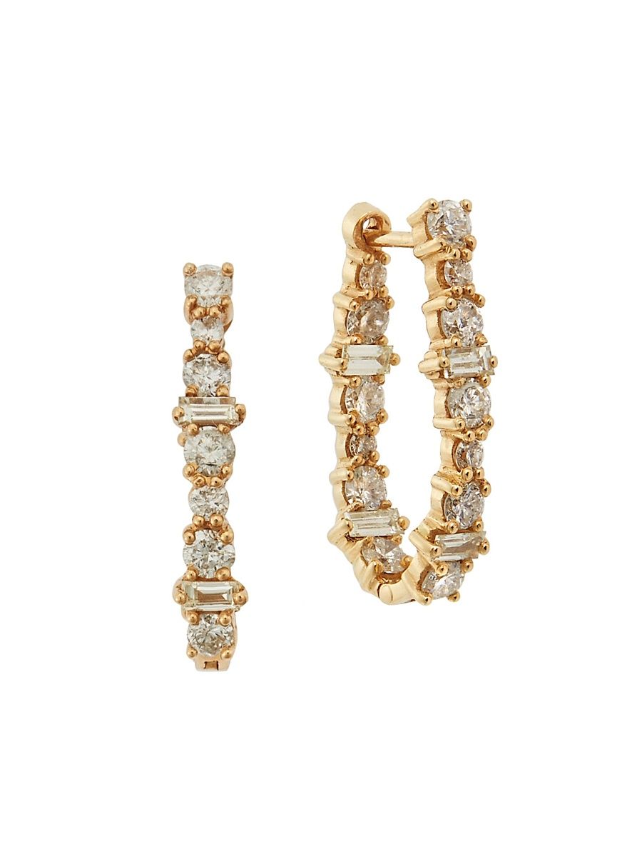 Women's Rivulet 18K Yellow Gold & 1.90 TCW Champagne Diamond Oval Inside-Out Hoop Earrings - Gold