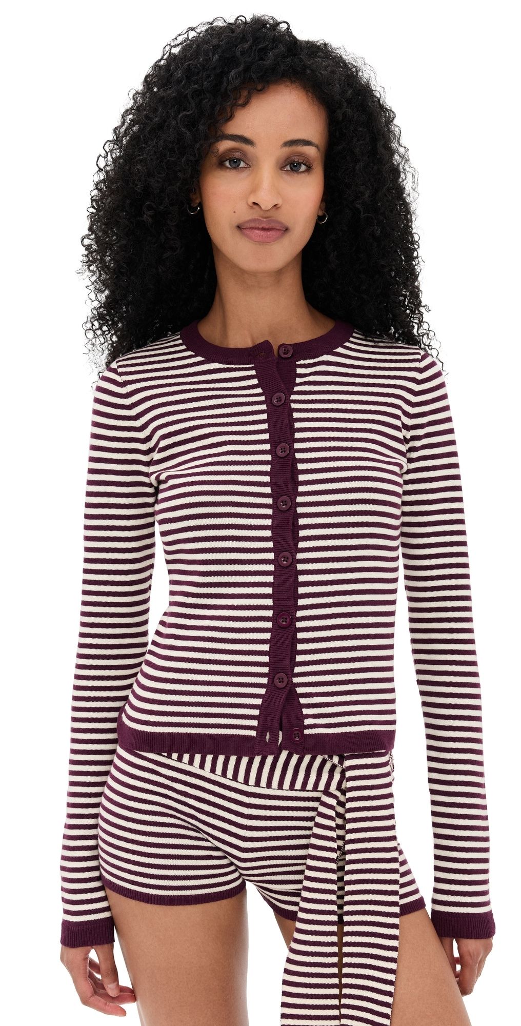 Seven Wonders Mischief Long Sleeve Knit Top Wine Stripe XL