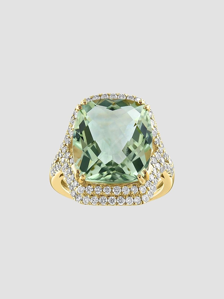 Saks Fifth Avenue Collection Women's 14K Yellow Gold, Green Amethyst & 1 TCW Diamond Halo Ring - Green - Size 7