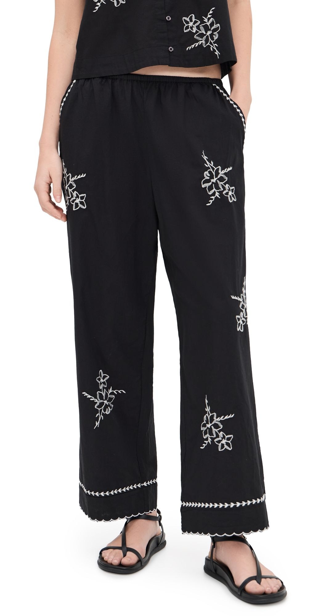 THE GREAT. The Weekend Hanky Embroidery Pants Black 3