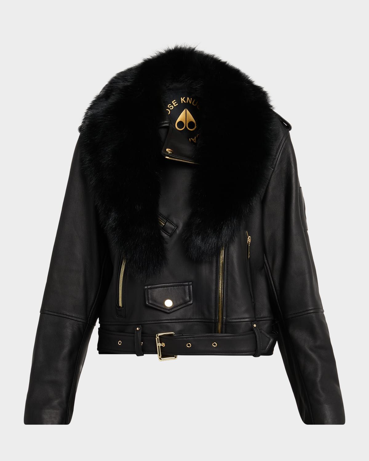 Sloan Leather Biker Jacket with Shearling Collar