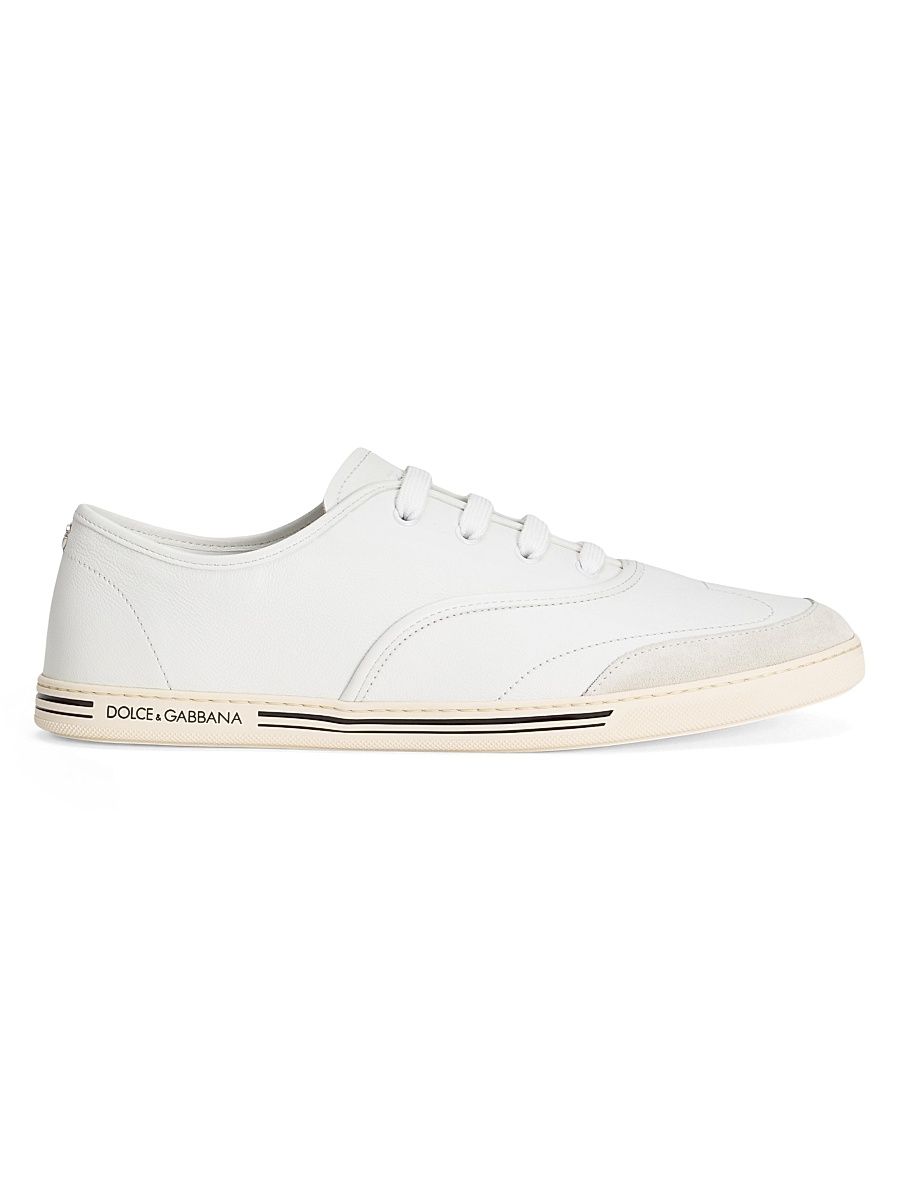 Men's Faux-Leather Low-Top Sneakers - White - Size 13