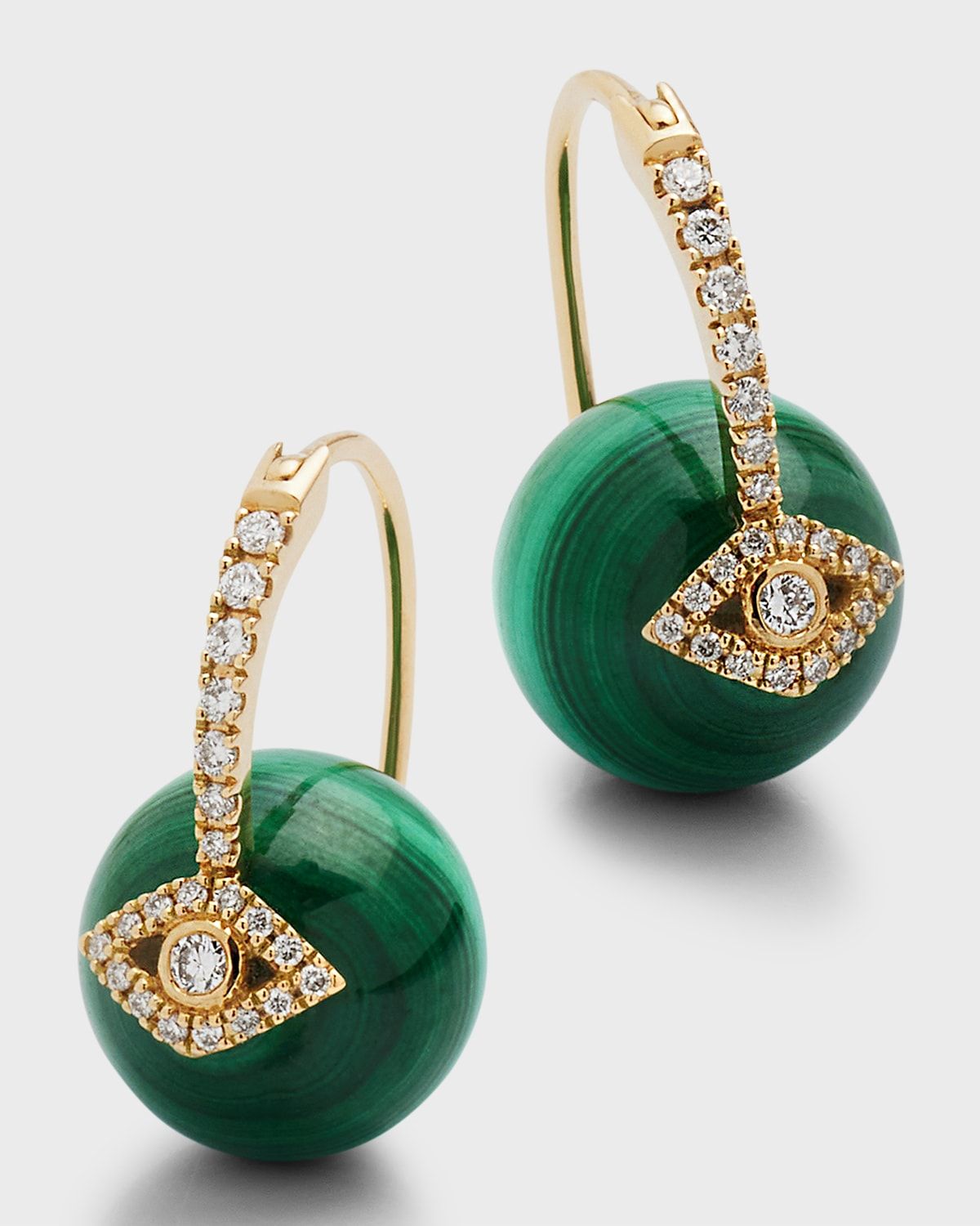 14K Pave Starburst Bead Earrings on Malachite