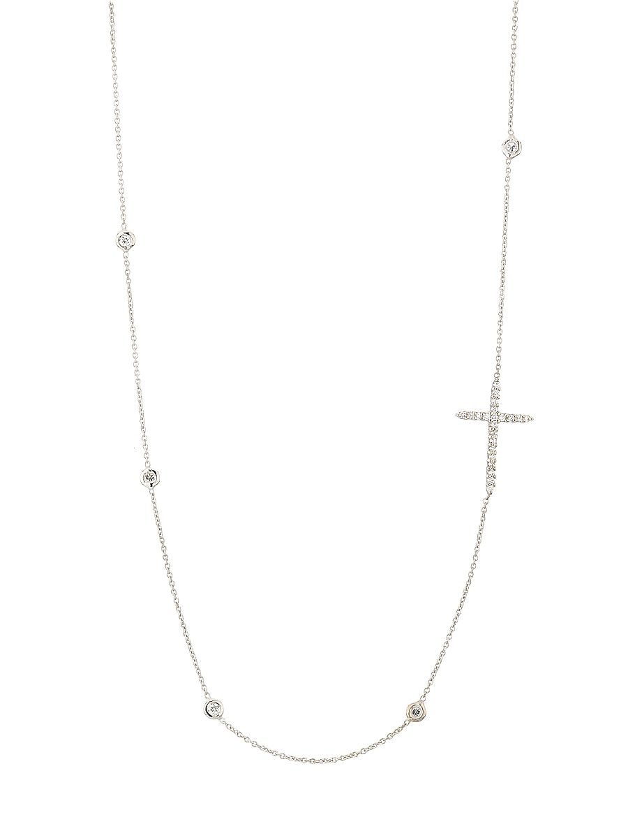 Women's Tiny Treasures 18K Gold & 0.20 TCW Diamond Side Cross Necklace - White Gold