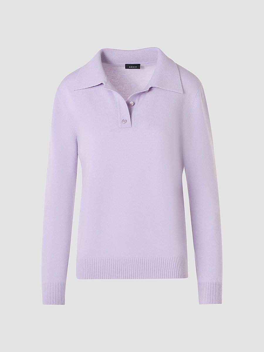Women's Cashmere Knit Polo Sweater - Malva - Size 2