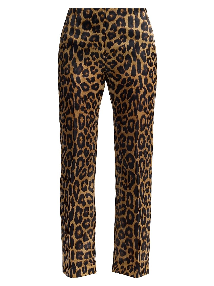 Women's Leopard-Print Silk Trousers - Size 0