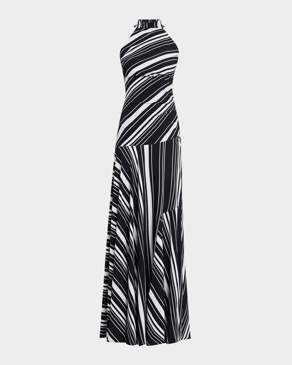 Sleeveless Striped Halter Gown