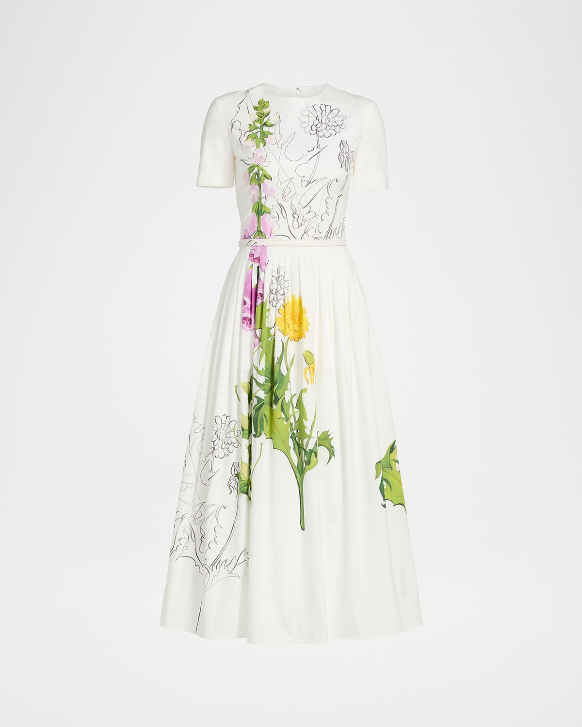 Foxglove Dandelion Poplin Short-Sleeve Midi Dress With Belt