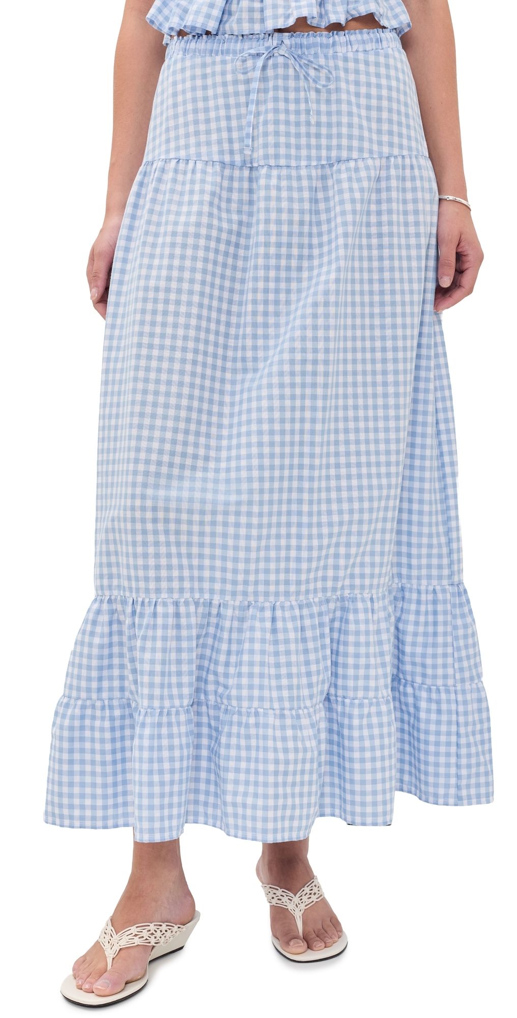 Peixoto Riley Maxi Skirt Cloud Blue Gingham XL